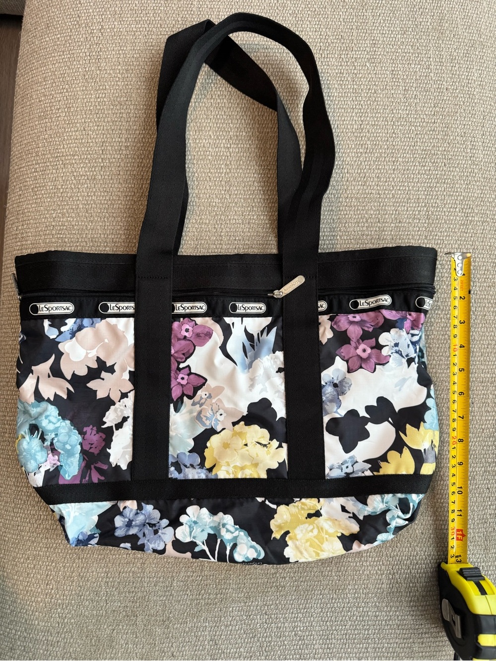 LeSportsac Black Floral Nylon Tote with Multicolor Blooms